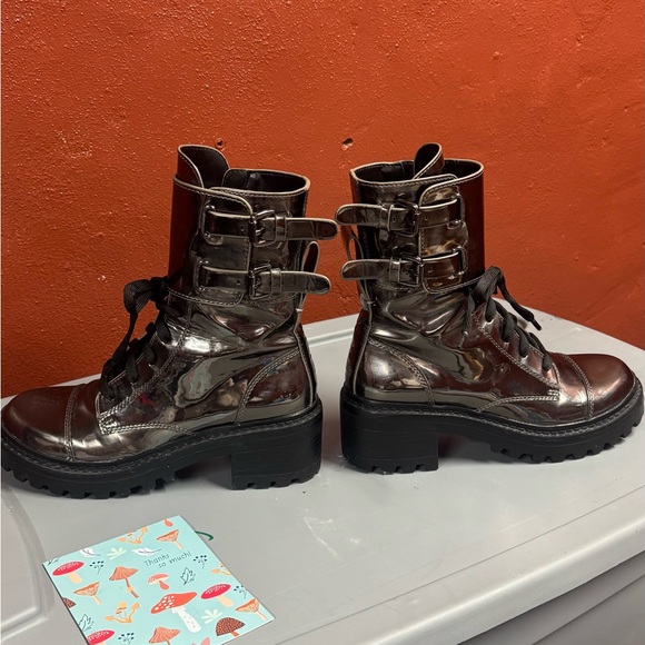 DKNY Metallic Silver Combat Boots - Picture 4 of 10